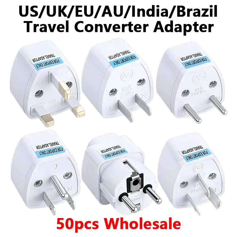 

50pcs Universal Kr American European AU EU US UK Power Plug Adapter USA Israel Brazil Travel Adapter Plug Converter Japan Korea