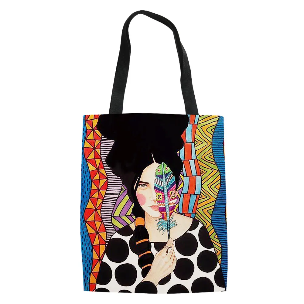 Fashion Africa Girl Print Capacity Handle Bag Adult Student Outdoor Shopping Bag Lightweight Daily Decoration Draagtas