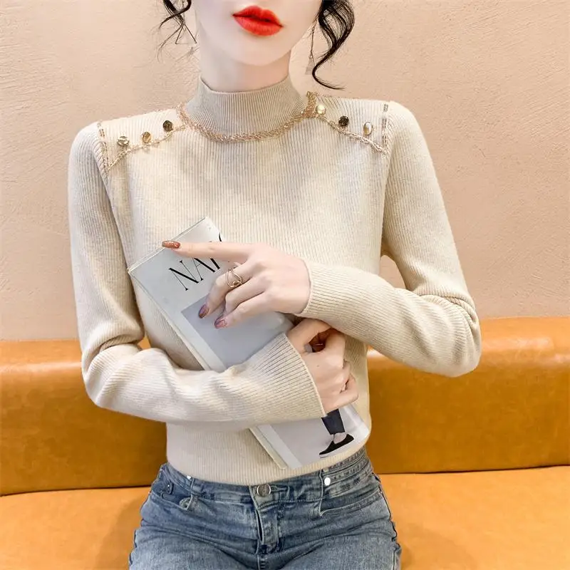 Новая женская базовая рубашка в стиле ретро с полувысоким воротником и длинными