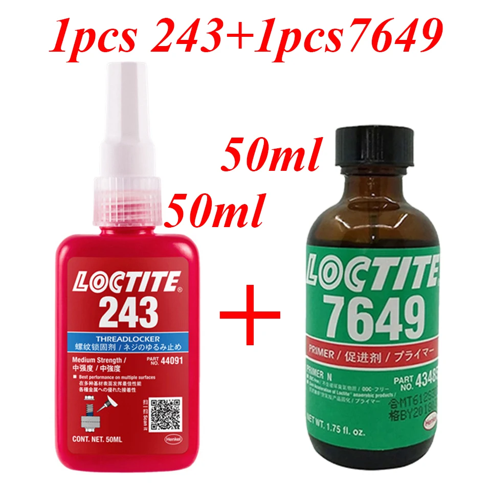 

Клей Loctite 243 и ускоритель 7649 для быстрой закрепления ниток, синий средний клей для предотвращения ослабления анаэробного клея