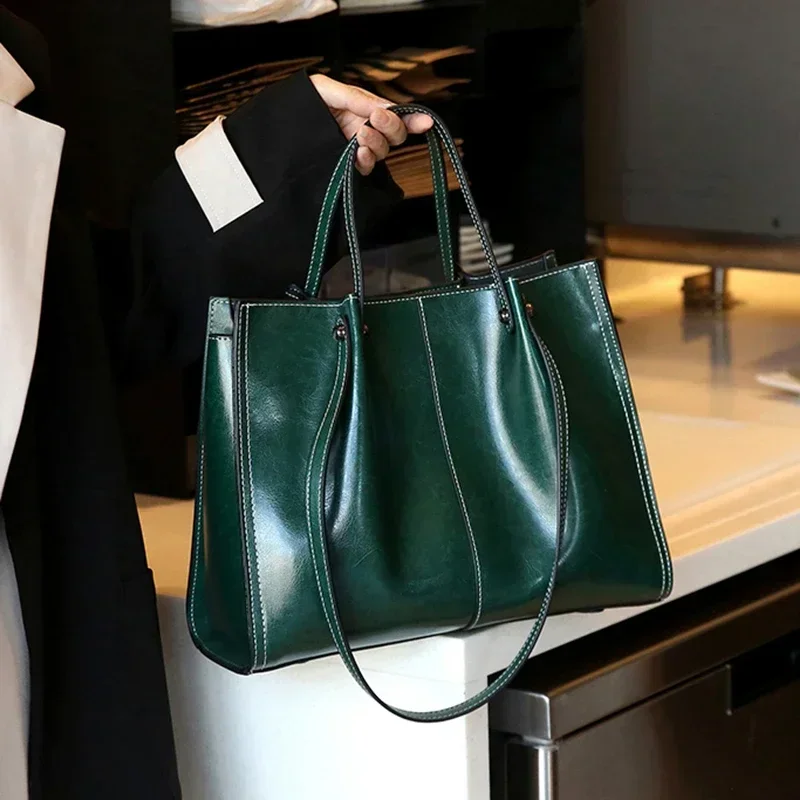 Женская сумка-шоппер из натуральной кожи в стиле ретро