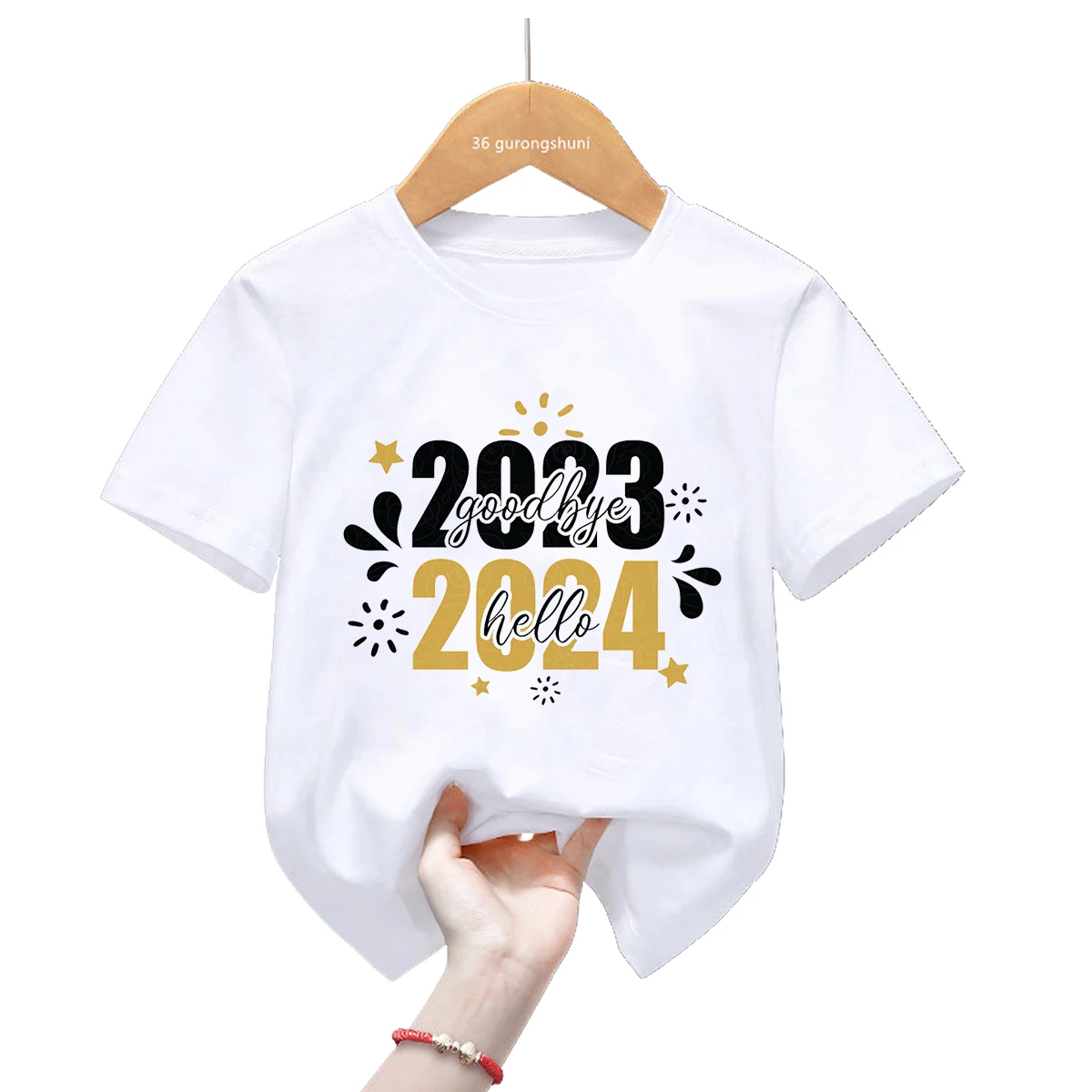 

2023, футболка с надписью «Good Bye Hello» на новый год, Забавная детская одежда, футболка унисекс для мальчиков и девочек, семейная Детская футболка с коротким рукавом, Топ