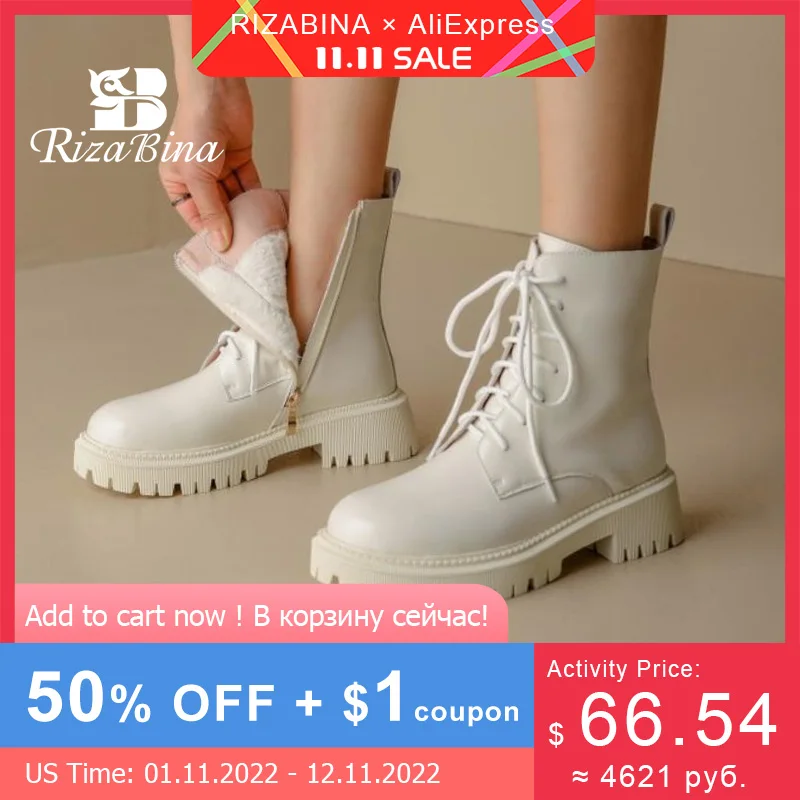 

RIZABINA New Women Shoes Winter Patent Real Leather Thick Fur Ankle Boots Woman Fashion Ins Warm Boots Footwear Size 34-42