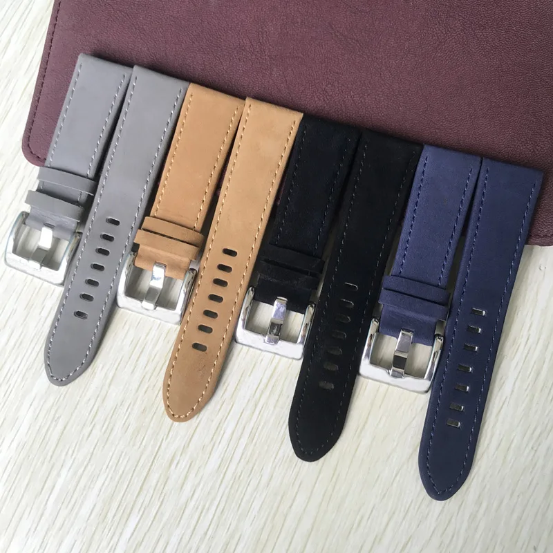 

22mm Mate Black Blue Gray Brown Genuine Leather Watchband Special For Montblanc Star 36065 Watch Strap Wristband Belt Bracelet