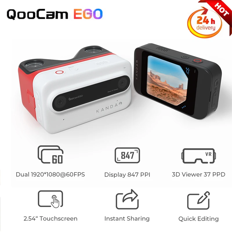 3D стереокамера Kandao Qoocam EGO, бинокулярная 4K 60FPS VR-адаптация, 3,5-дюймовый сенсорный ЖК-экран, стереоскопический дисплей изображения