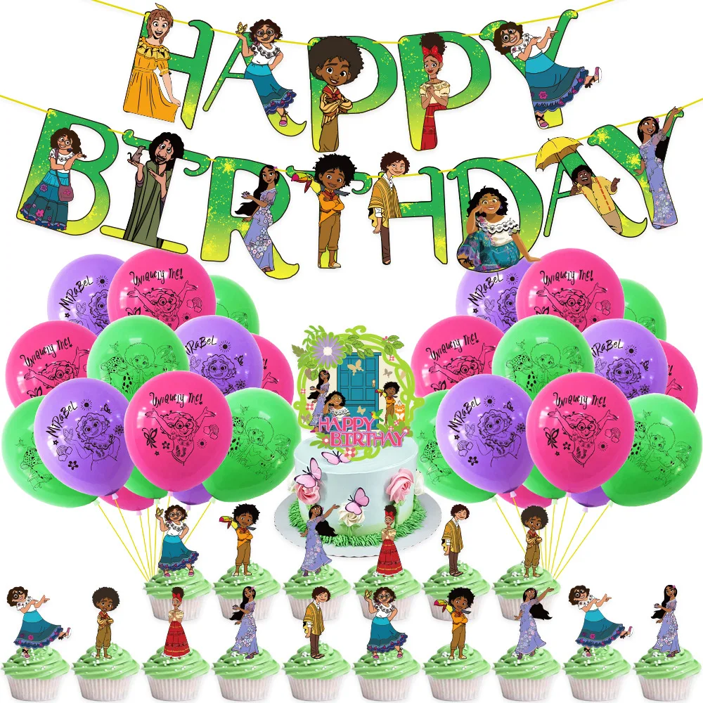 

Encanto Magic Full House Theme Pull Flag Balloon Cake Insert Card Set Children's Day Birthday Party Decoration Supplies