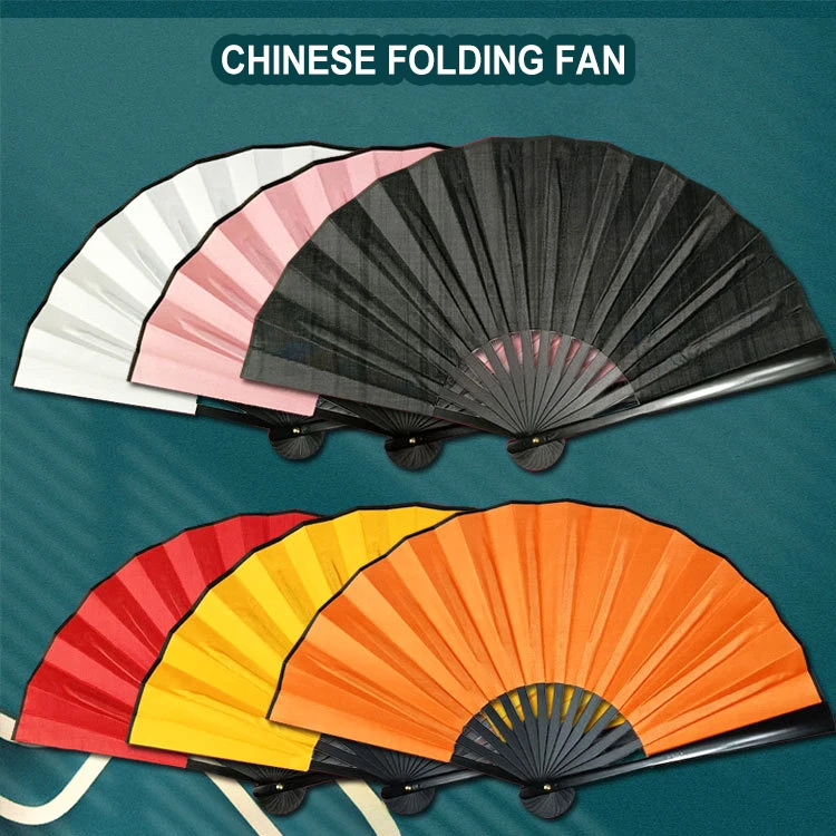 10inch Chinese Style Vintage Folding Fans Black White Red Yellow Green Silk Cloth Dance Hand Fan Wedding Party Festival Gift