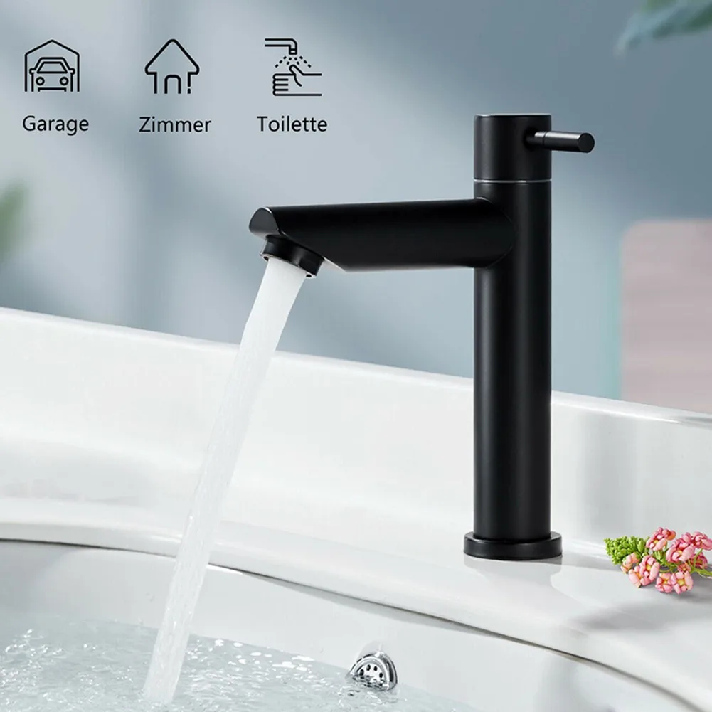 

1x Sliver/Black Stainless-Steel Faucet Basin Kitchen Bathroom Mixer Sink Tap Cold Matte Sink Faucet Taps G1/2 Thread