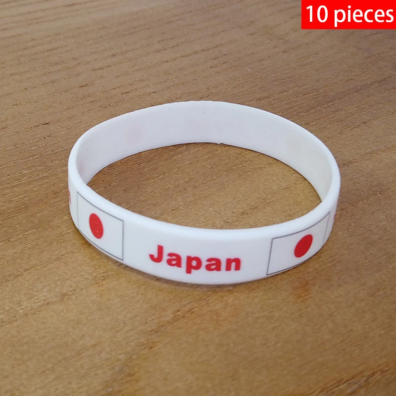 

10pcs Japan(white) National Flag Wristbands Sports Silicone Bracelet Rubber Band Patriotic Commemorative Fashion Accessory