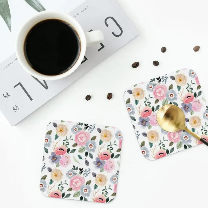 

Florals Coasters Kitchen Placemats Waterproof Insulation Cup Coffee Mats For Decor Home Tableware Pads Set of 4