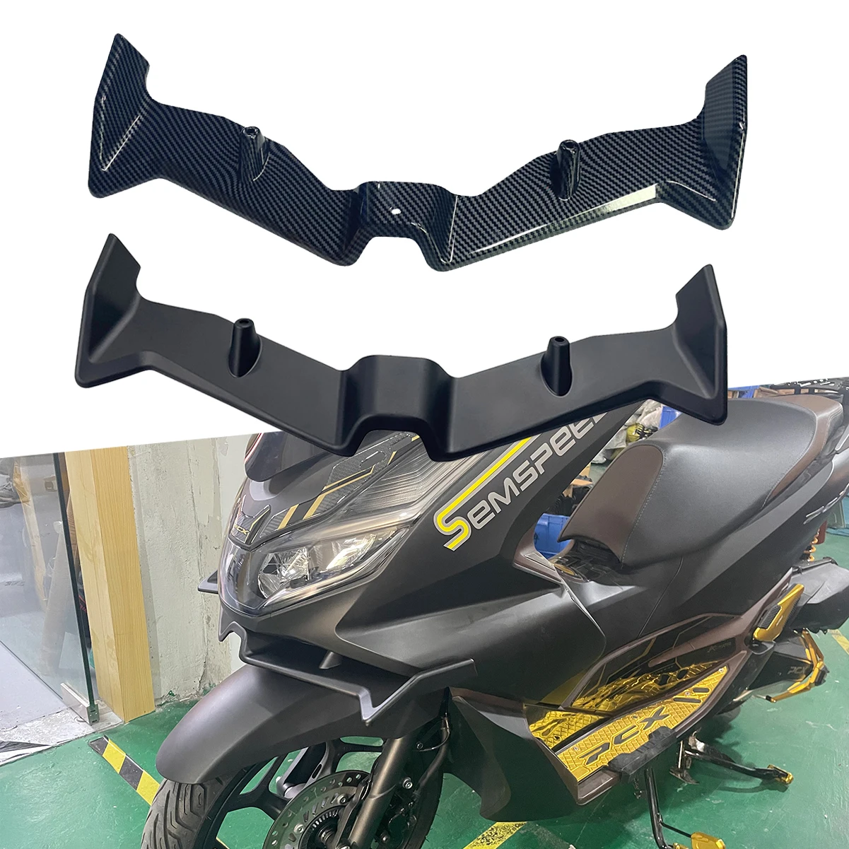 

Semspeed PCX125 PCX160 2021-2022 Carbon Black Motorcycle Front Beak Cover Wind Lip Cover Cone Aerodynamics Fairing Winglets PCX