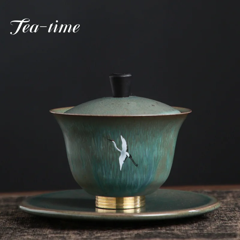 

Retro Kiln Baked Crude Pottery Sancai Tea Tureen Large Size Saucer Tea Cup Tea Bowl Sopera De Ceramica Tea Making Gaiwan Teaware