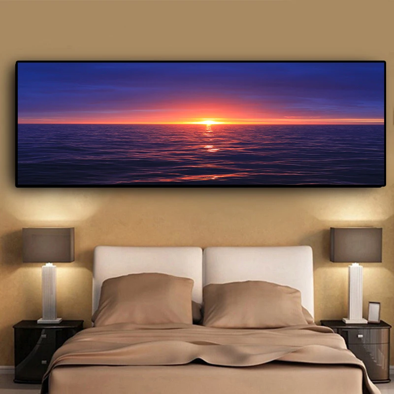 

Пейзаж на холсте с изображением заката, голубого неба, природы