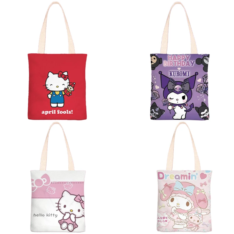 

Kawaii Sanrios Backpack Cute Kitty Kuromi My Melody Cinnamoroll Cartoon Anime Canvas Shoulder Bag Plush Toys for Girls Gift