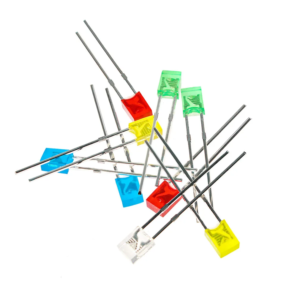 

100PCS LEDs kit 2*3*4mm Square LED Diode Combination Package White Green Red Blue Yellow 5 color Led Lights Diodes kit
