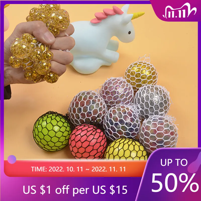 

New 6cm Light-up Squeeze Toys Hand Grape Ball Fidget Vent Ball Miniature Novelty Toy Toddler Gift Stress Relief Grape Mesh Ball