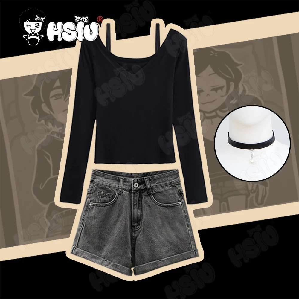 Leyley Косплей Одежда Энди HSIU Черный Топ Серые Джинсы Игра Труна и Костюм Лейли