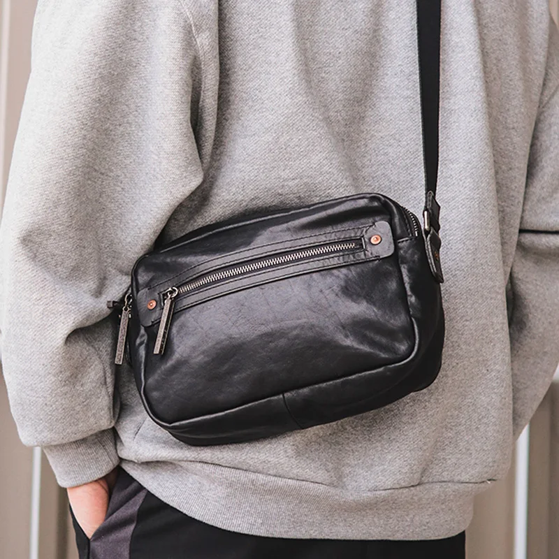 

AETOO Leather one shoulder oblique span bag men's chest bag tide men's small bag men's casual first layer ox skin bag ins super