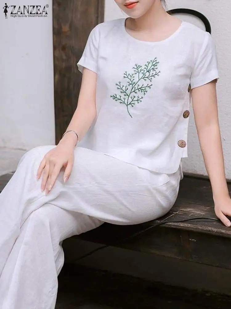 Костюм ZANZEA женский из футболки и брюк с вышивкой