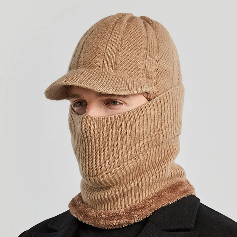 

Men New Winter Men's Hat Warm Ear Protection Windproof Male Scarf Face Mask Integrated Knitted Hat Sun Visors Caps