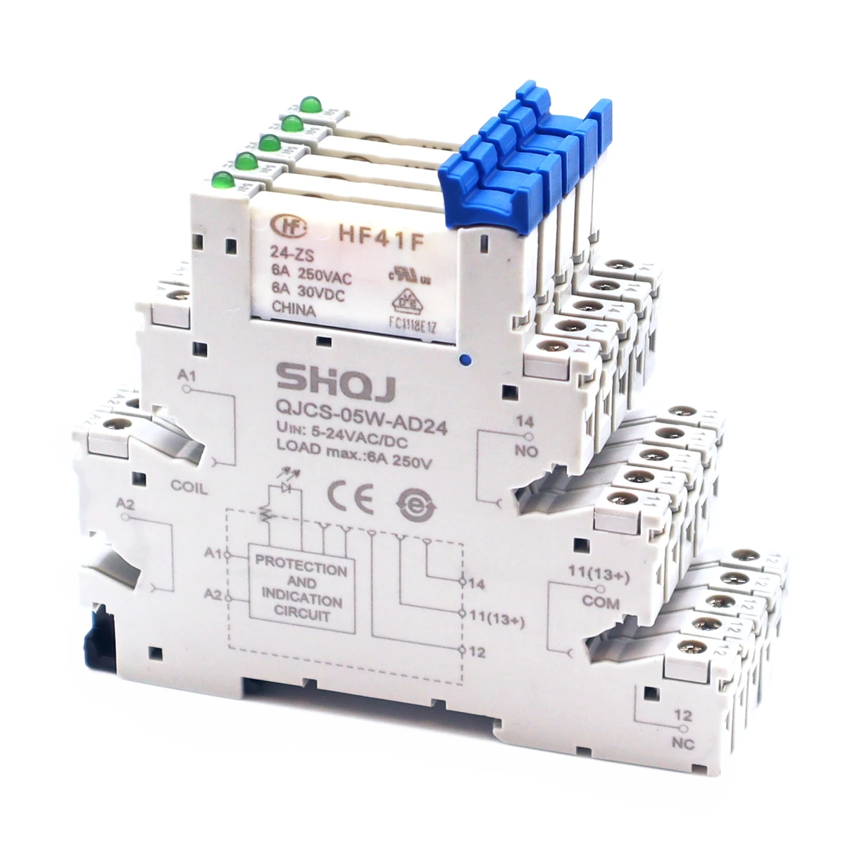 

5Sets 41F-1Z-C2-1 HF41F 5V 12V 24V 6A 1CO Slim Relay Screwless terminal with LED and Protection Circuit 24VDC/AC Wafer relay