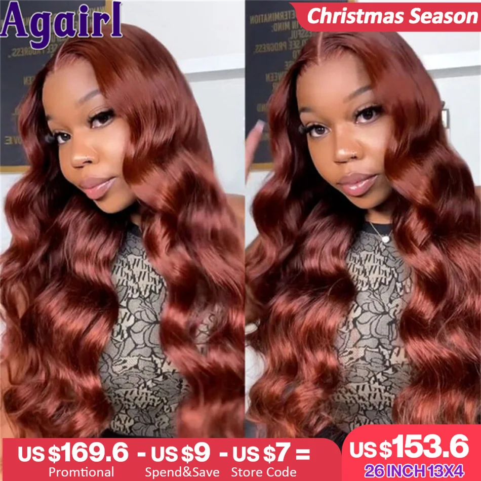 Reddish Brown Color13X6 Human Hair Wigs Malaysian Remy 13X4 Body Wave Lace Front Wig Dark Red Brown Transparent Lace Frontal Wig