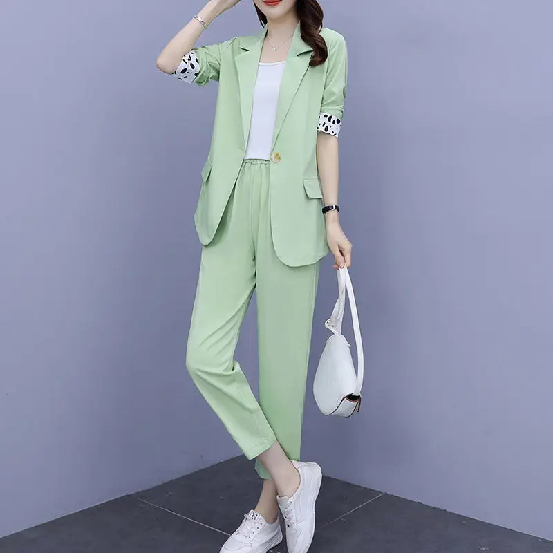 Spring and Summer Women's Suit Thin Temperament Small New Seven Point Sleeve Large Nine Trousers Three Piece
