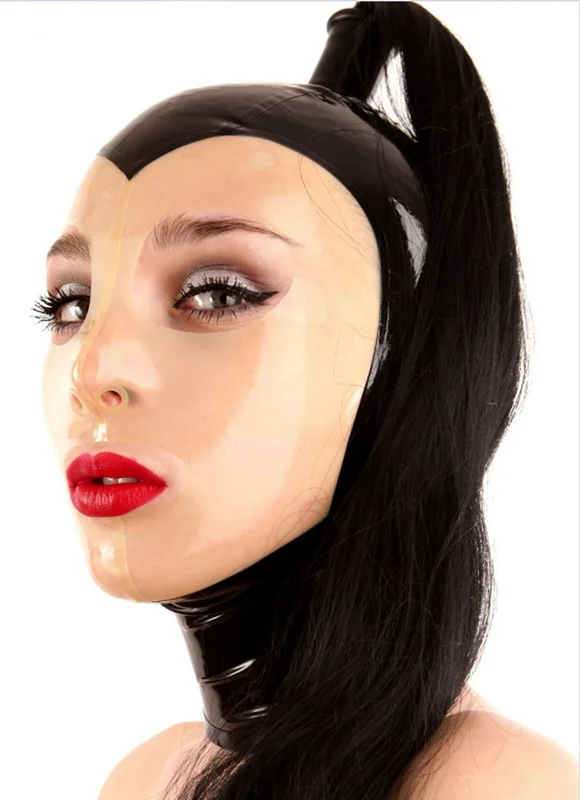 

Латексная капюшон Сексуальная Фетиш резиновая маска черная с прозрачной задней молнией Косплей костюмы на Хэллоуин изготовленные на заказ
