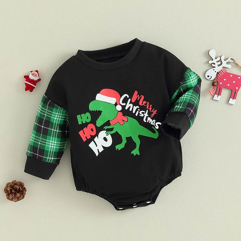 

Baby Girls Boys Sweatshirts Rompers Christmas Clothes Dinosaur Snowman Deer Santa Print Long Sleeve Toddler Fall Bodysuits