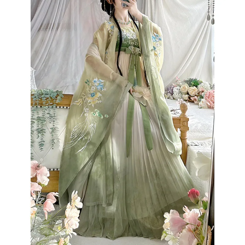 CA01 Hanfu Женская рубашка с большими рукавами и вышивкой для тяжелой промышленности