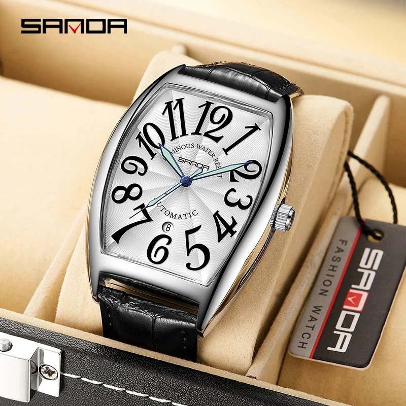 

SANDA New Men Mechanical Watch Fashion Simple Barrel Dial Mens Watches Luminous pointer Waterproof Calendar Reloj Hombre 7021