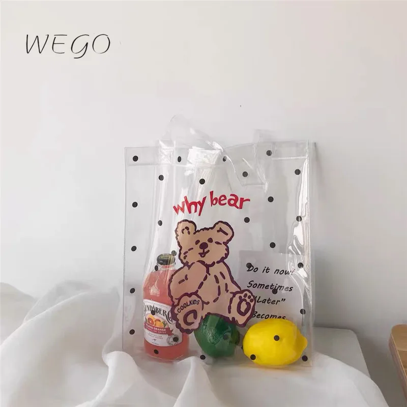 

Polka Dot Bear Transparent Shoulder Bag Jelly Handbag PVC Shopping Bag Handbag Beach Bag Student Storage Wholesale