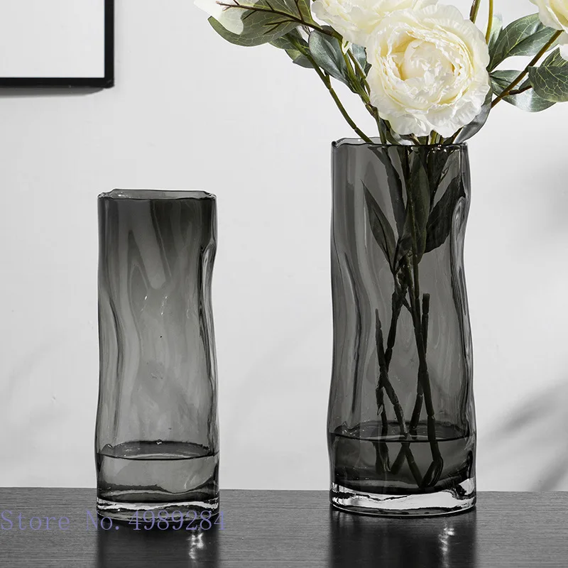 

Creativity Glass Vase Transparent Fold Lines Cylindrical Hydroponic Flower Arrangement Accessories Home Decoration Flower Vase