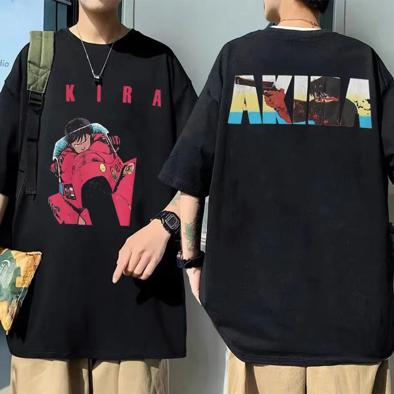90s Action Sci-fi Anime Akira Double Sided Graphic Print Tshirt Men Women Fashion Streetwear Oversize Hip Hop Tees Short Sleeve