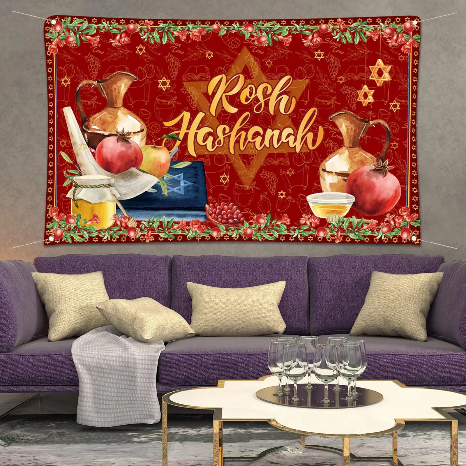 Рош Хашань фото фон баннер Хашана еврейский фестиваль Шана Тува золотой декор