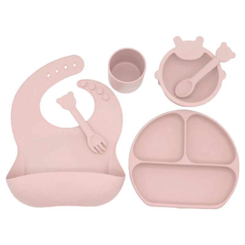 

Детский силиконовый слюнявчик, разделенная обеденная тарелка, чаша на присоске, ложка, вилка, чашка для воды, набор для обучения кормлению, п...