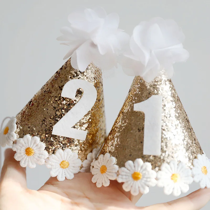 

Kids Birthday Party Hat 1 2 3 Baby Shower Daisy Theme Birthday Headwear Hat Party Supplies for Group Activities Games Dec