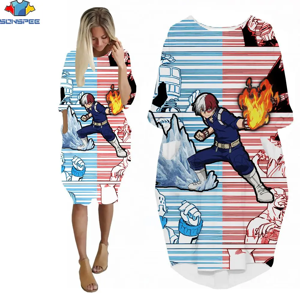 

SONSPEE Pop My Hero Academia Anime Pocket Skirt for Woman Fashion Comfortable Manga 3d Print Oversized Harajuku for Party Dress