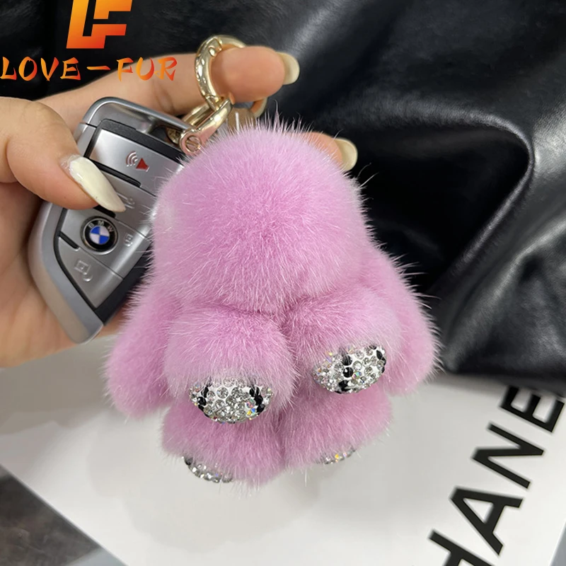 

Luxury Big Mink Fur Bunny Fur Pendant Bag Jewelry Key Chain Plush Pendant Trumpet Cute Cute Rabbit Children Animal Cartoon Doll