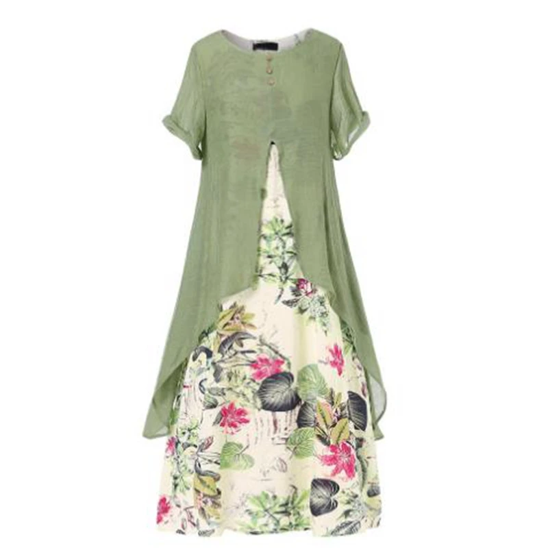 

Женское платье из хлопка и конопли, платье с цветочным принтом, большие размеры