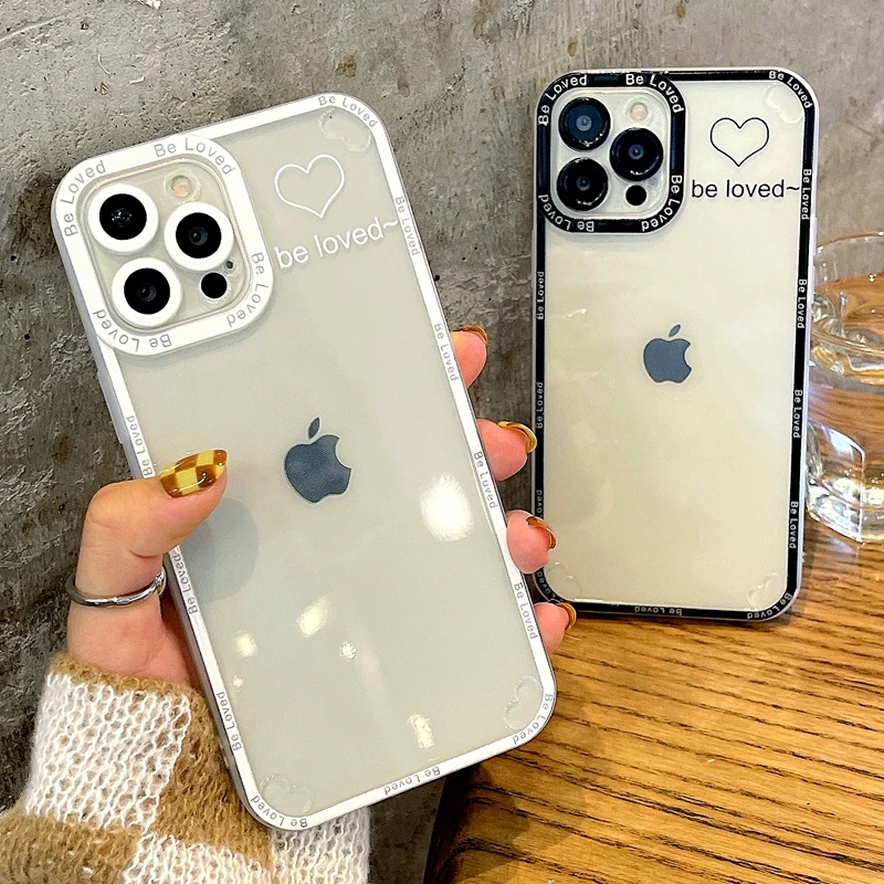 

Fashion Soft Love Heart Phone Case For iPhone 11 12 13 Pro Max XS X XR 7 8 Plus Transparent Bumper Back Cover