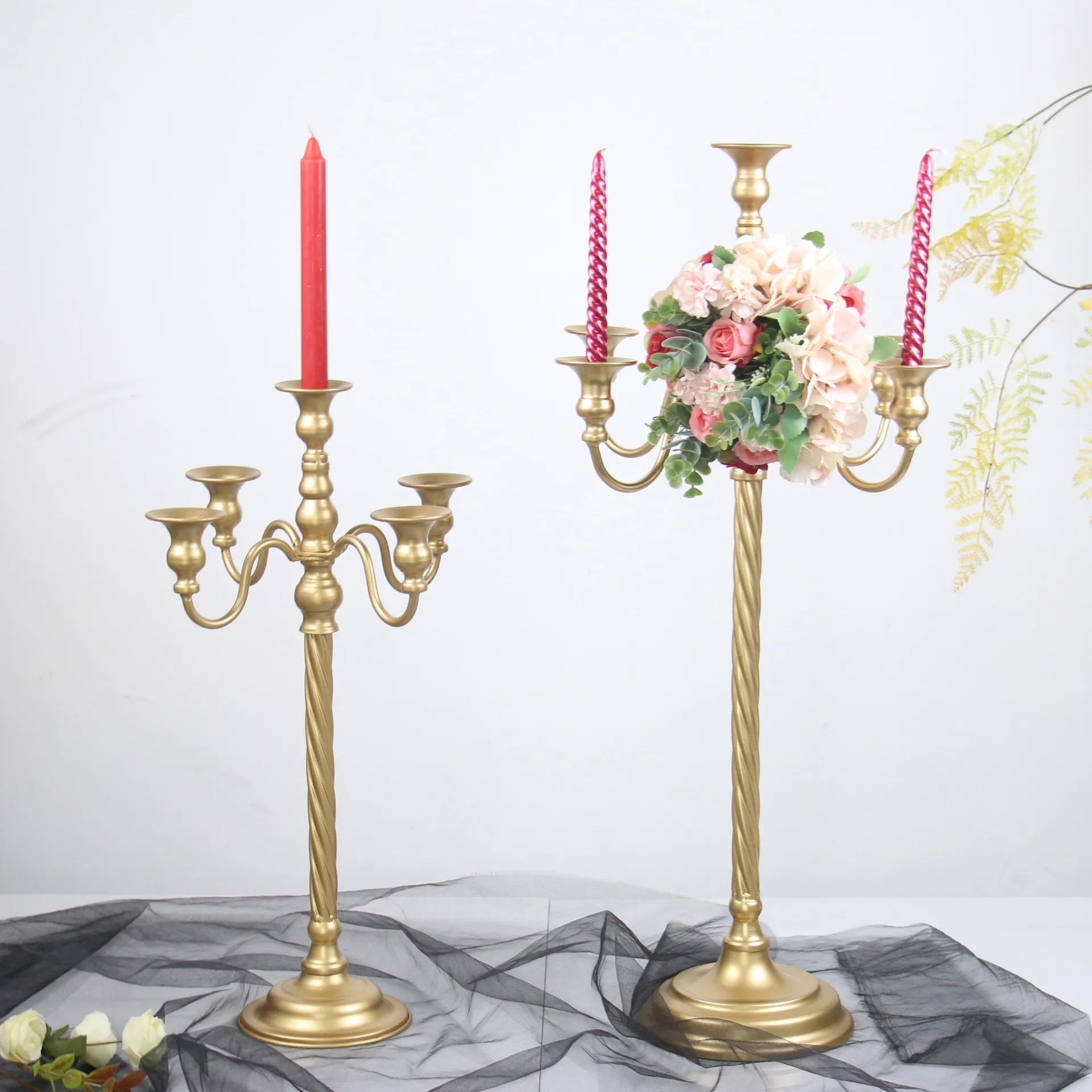 

Arms Taper Holders Candelabra For Gold Centerpiece Candle Metal And Floral Wedding Event Table 5 Candle Tall 53/71cm Candlestick