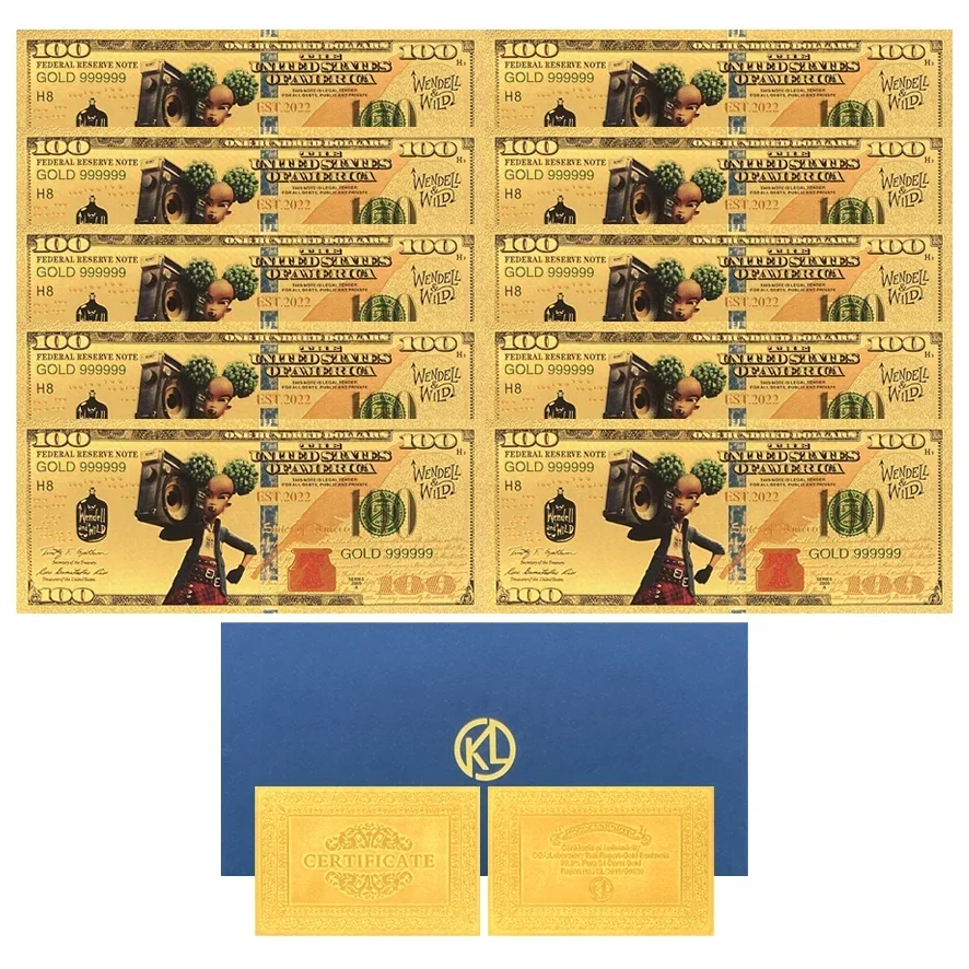 5 Designs Wendell and Wild One Hundred US Dollar Gold Banknote for Great Kids Gift Collection