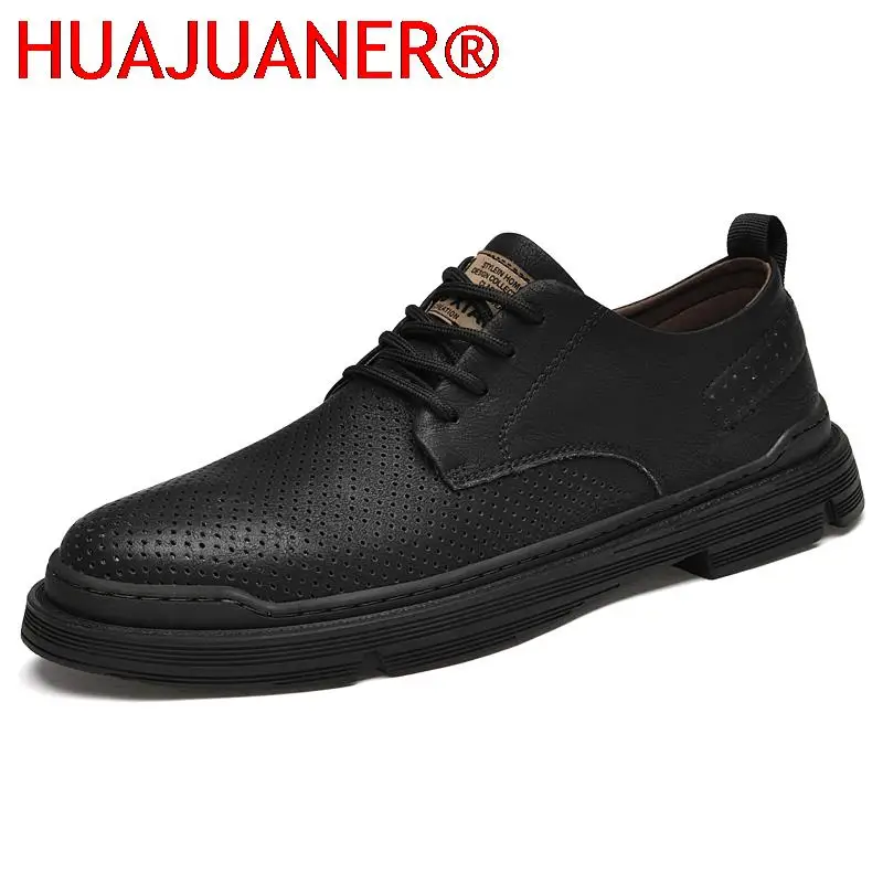 

2022 Newly Men's Summer Oxford Shoes Genuine Leather Soft Man Casual Lace-up Solid Cutout Shoes Cowhide Formal Summer Oxfords