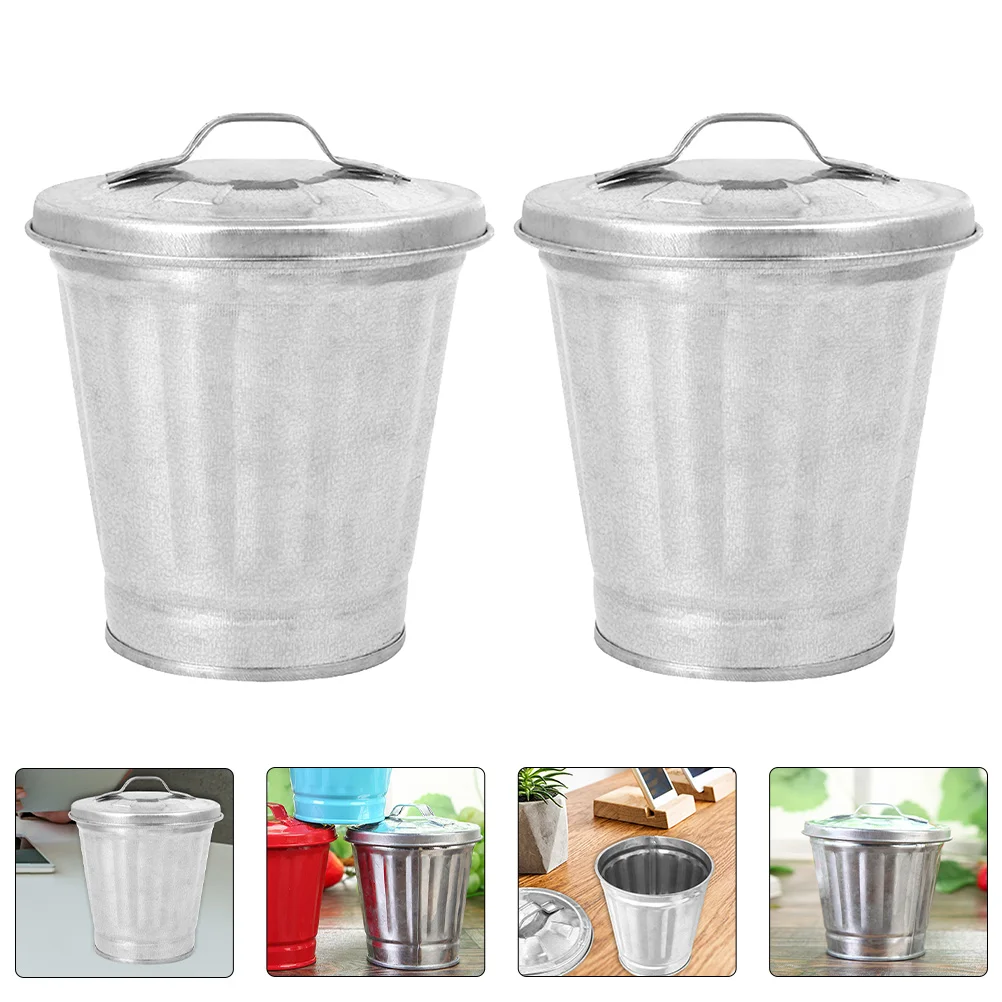 

Can Trash Garbage Mini Waste Metal Bin Pot Flower Rubbish Bins Desktop Planter Holder Countertop Small Wastebasket Containers