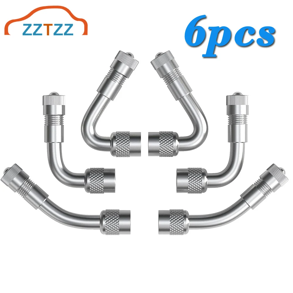 

6 Pcs 45 Degree 90 Degree 135 Degree Metal Valve Stem Extenders, Universal Valve Stem Extensions Silver