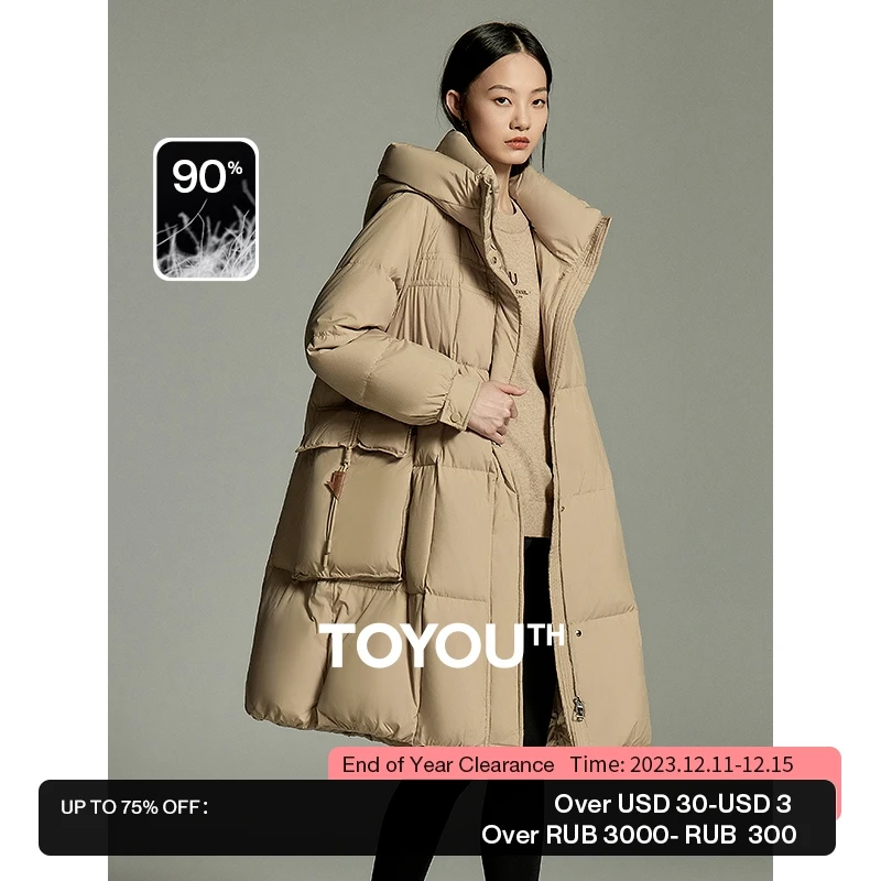 Женский длинный пуховик с капюшоном