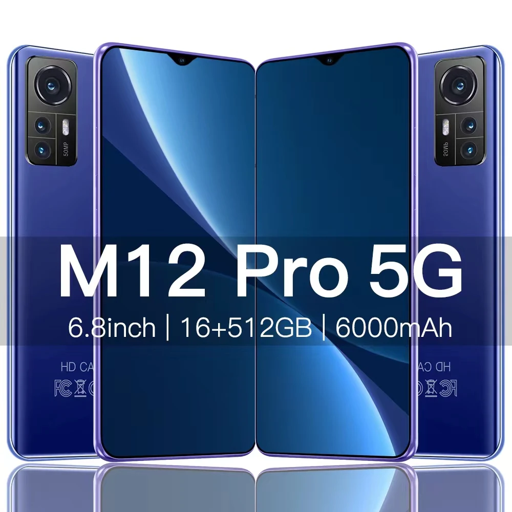 

NEW Global Version M12 Pro Smartphones 5G Phone 16+512GB Cellphones 10Core Mobile Phones Andriod10 6000mAh Gaming Phone Face ID