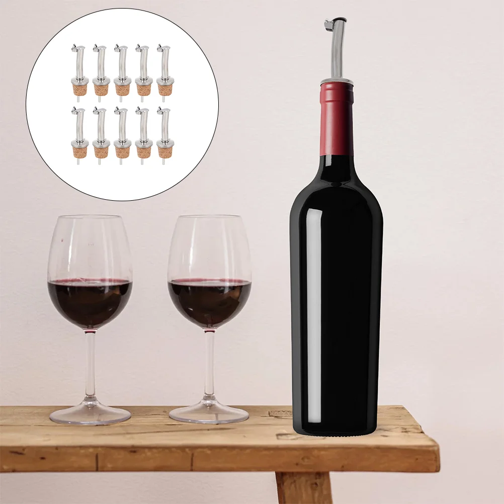 

10 Pcs Stainless Steel Pourers Wooden Bottle Stoppers Creative Pourers