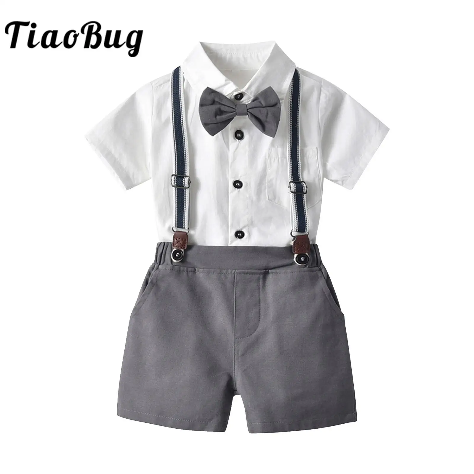 

Flower Boys Gentleman Outfit Short Sleeve Shirt Shorts Toddlers Formal Sets for Birthday Party Wedding Christening Baptism Wear